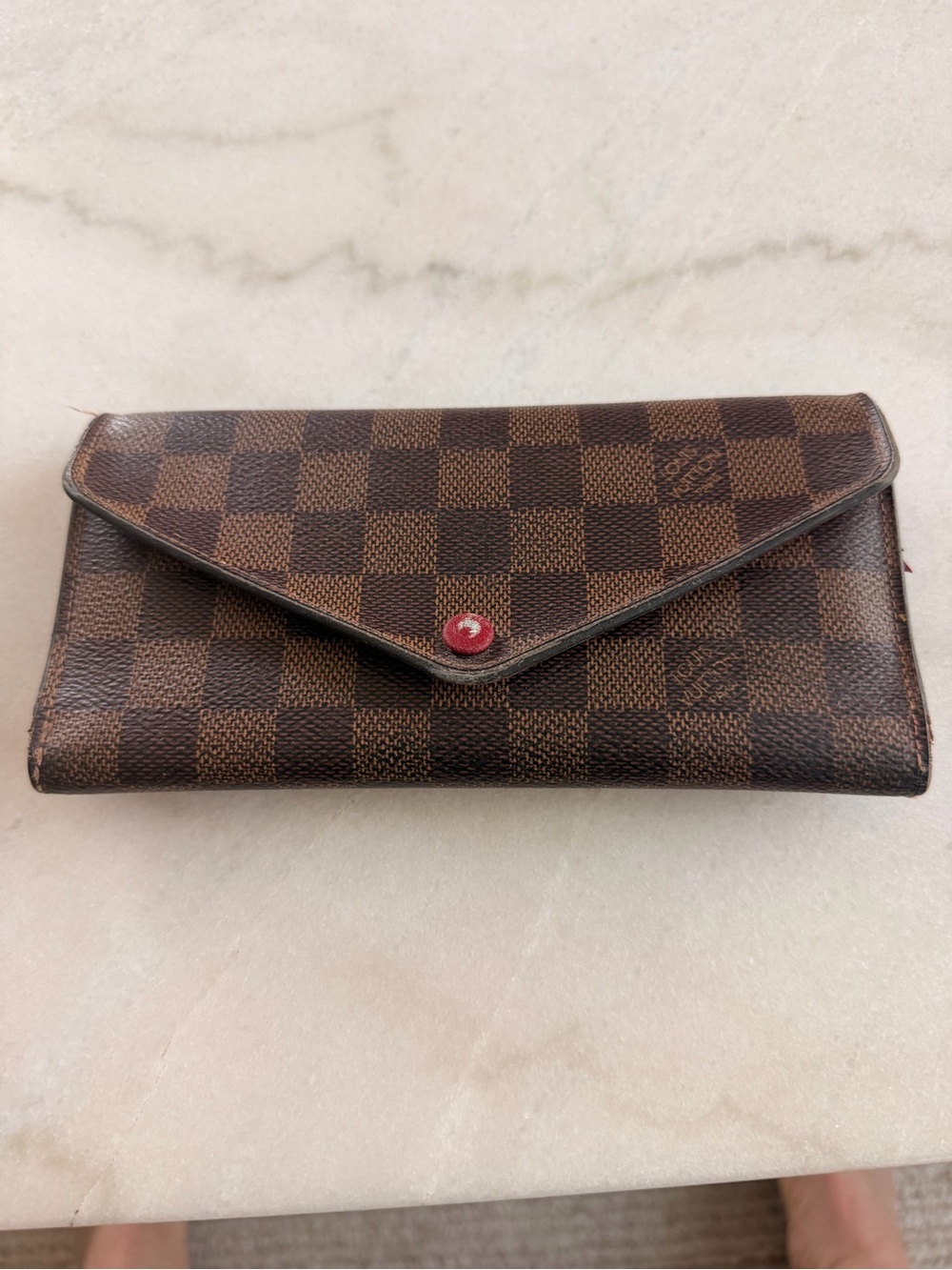 Louis Vuitton Josephine Damier Ebene Wallet Red + Box Dust Bag